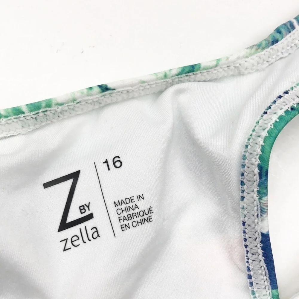 Zella Girl abstract palm leaf girls swim top